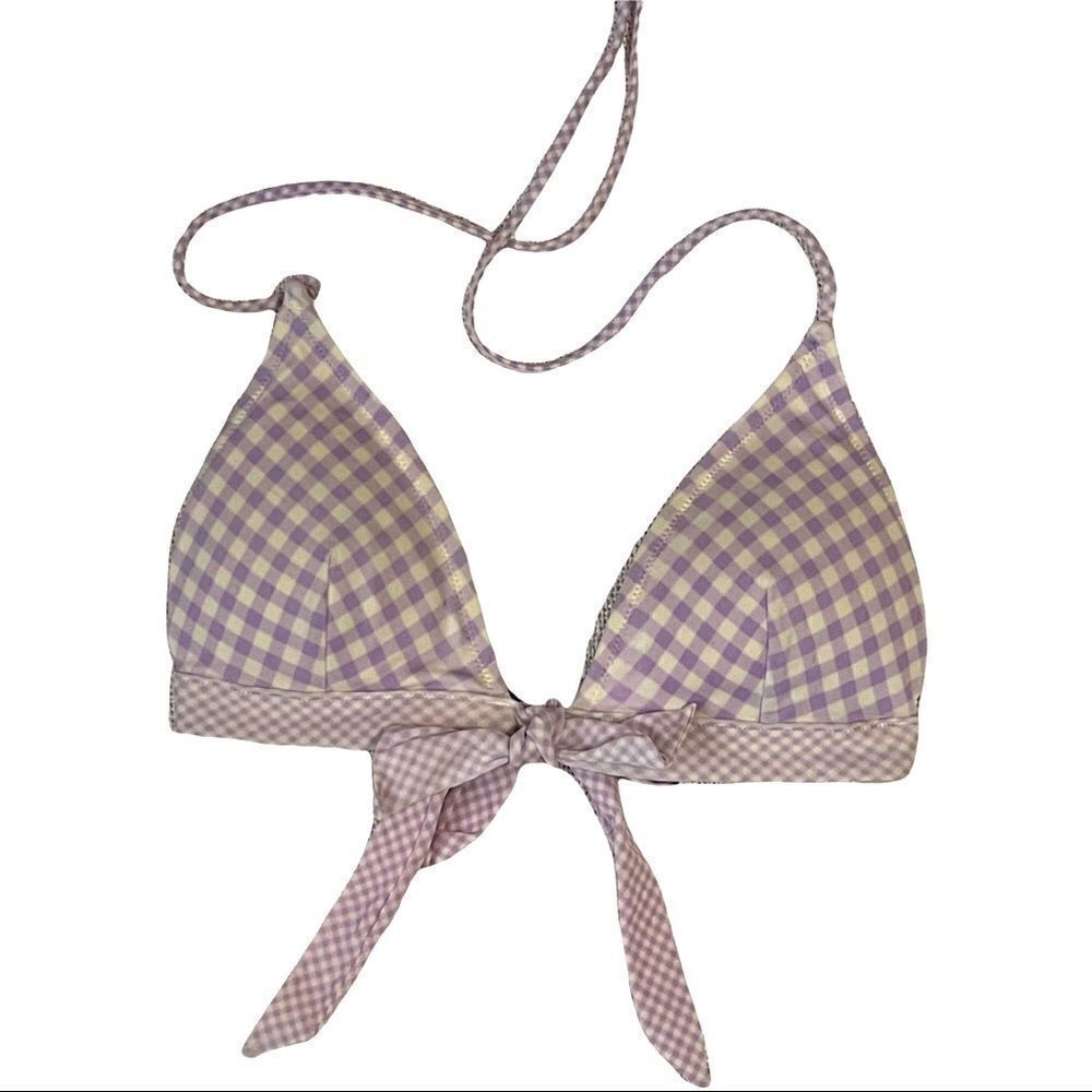 Victoria Secret Vintage Lilac Checked Triangle Bikini Top Sz M